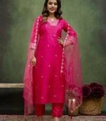 pink silk blend festive kurta set