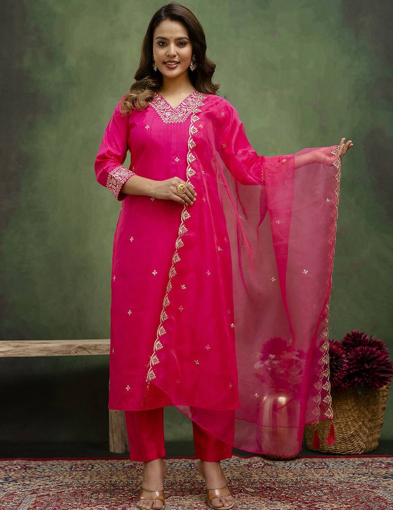 pink silk blend festive kurta set