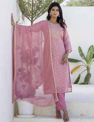 pink chanderi silk festive kurta set 2