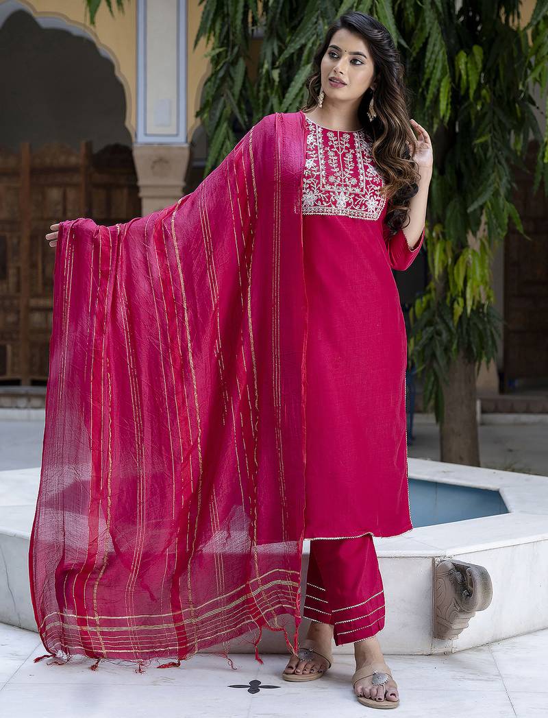 pink chinon festive kurta set