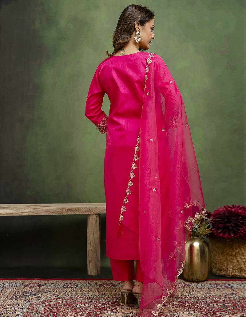 pink silk blend festive kurta set