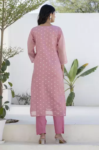pink chanderi silk festive kurta set