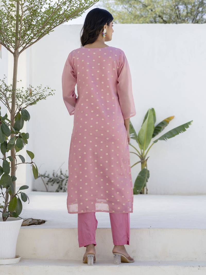 pink chanderi silk festive kurta set
