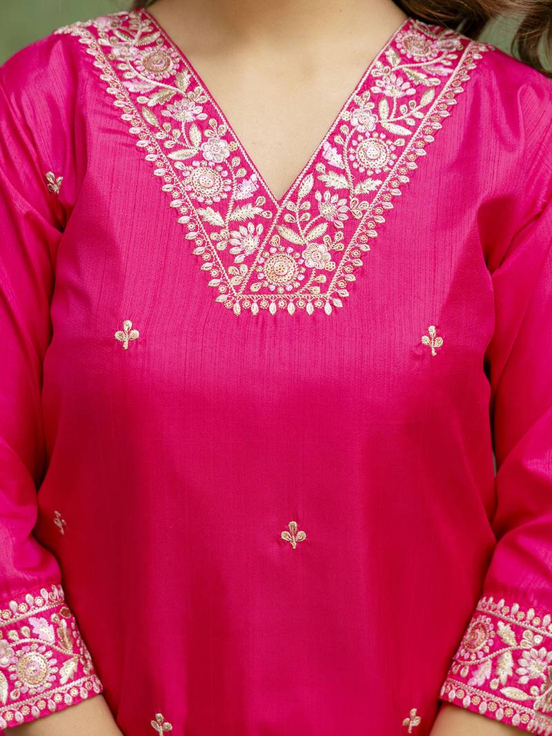 pink silk blend festive kurta set