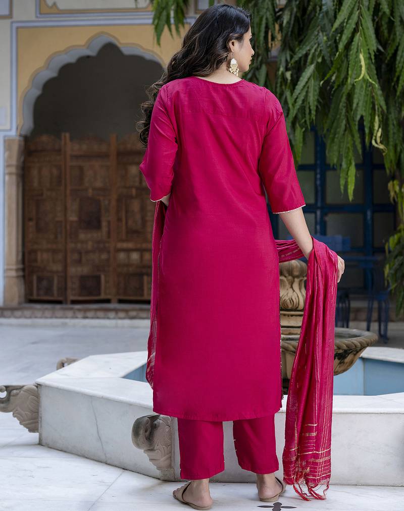pink chinon festive kurta set