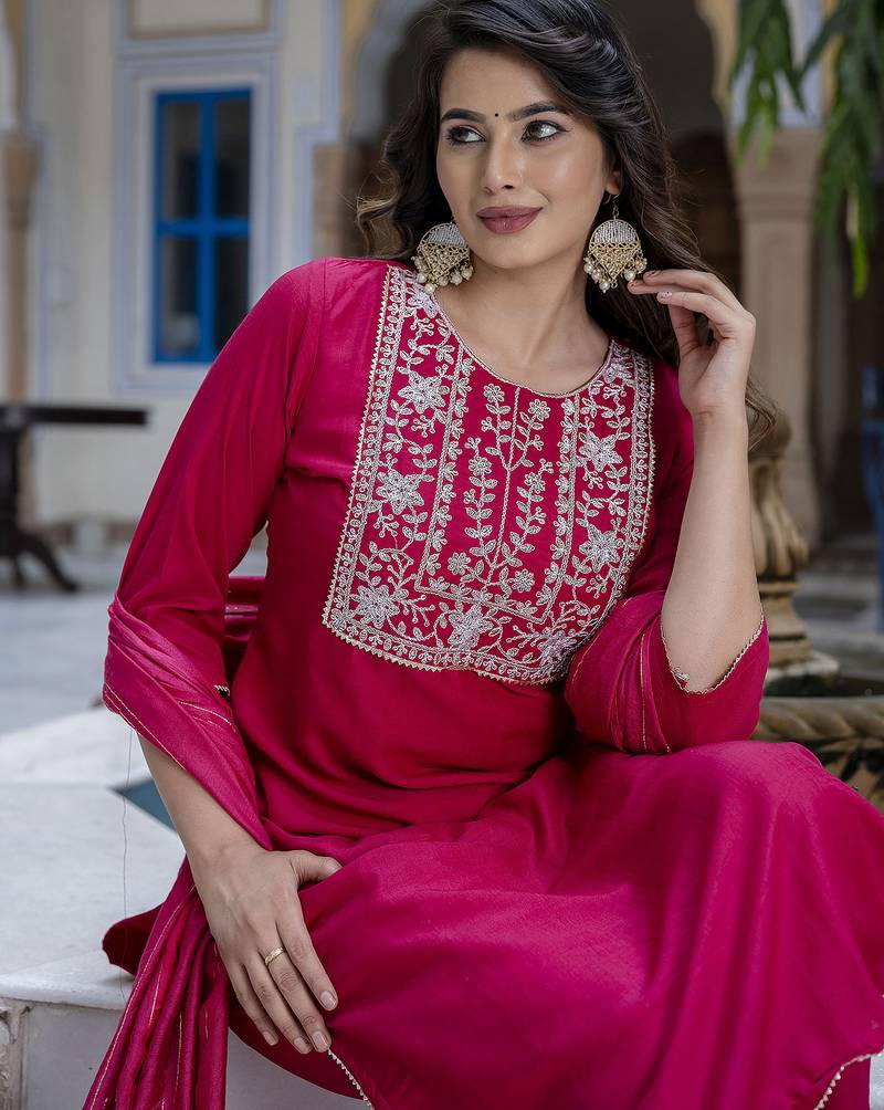 pink chinon festive kurta set