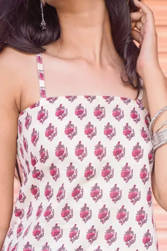 Blush Floral Block-Print Fusion kurti