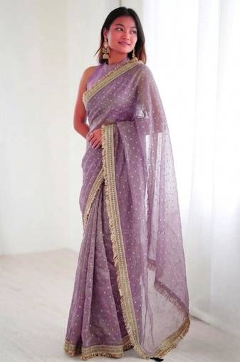 Jimichoo jacquard embellished sequinned wedding wear saree
