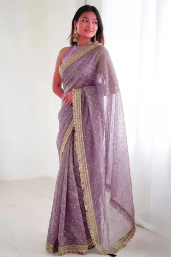 Jimichoo jacquard embellished sequinned wedding wear saree