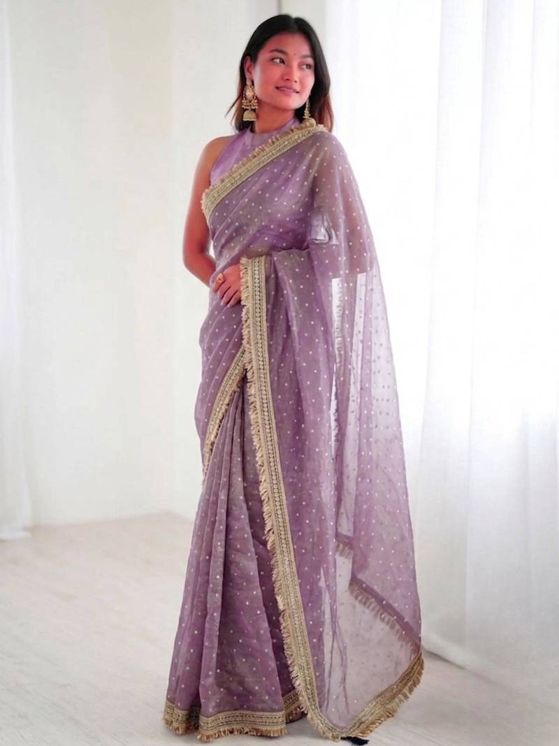 Jimichoo jacquard embellished sequinned wedding wear saree