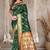 Bottle Green Banarasi Cotton Silk Saree with Maroon Woven Pallu and Traditional Zari Design
