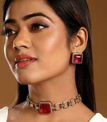 Red stone embellished choker set