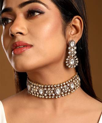 Gold plated kundan polki choker set 1