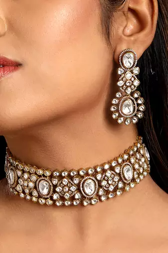 Gold plated kundan polki choker set
