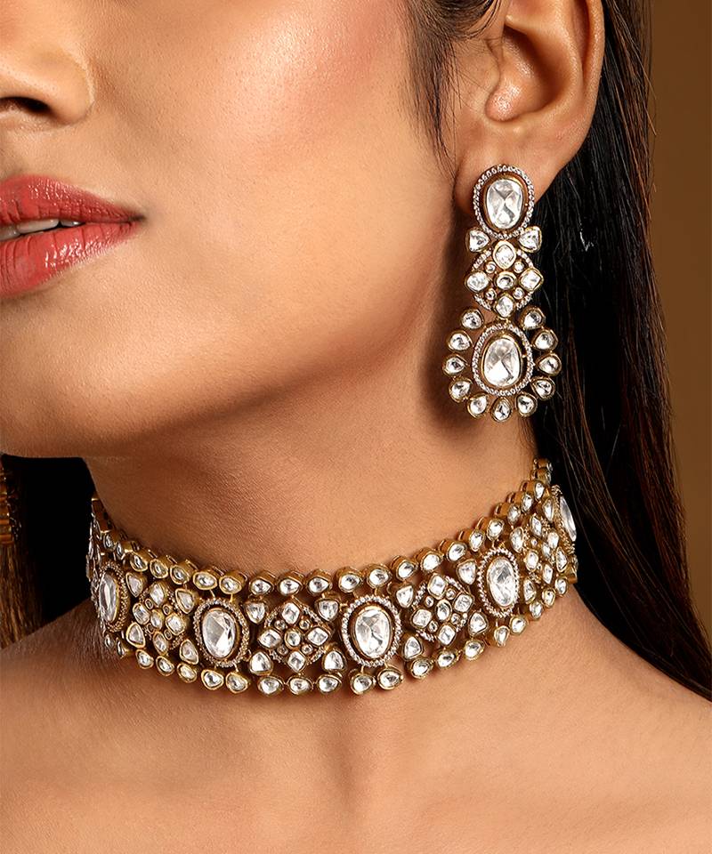 Gold plated kundan polki choker set