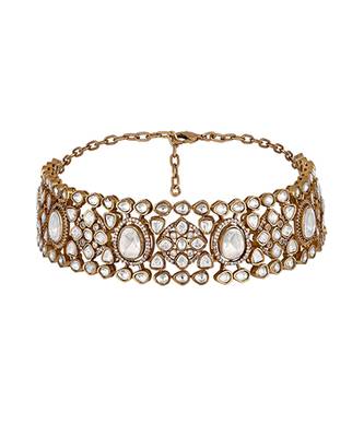 Gold plated kundan polki choker set 3