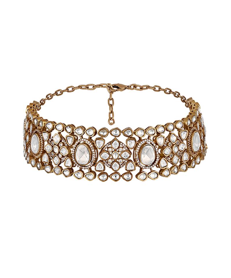 Gold plated kundan polki choker set