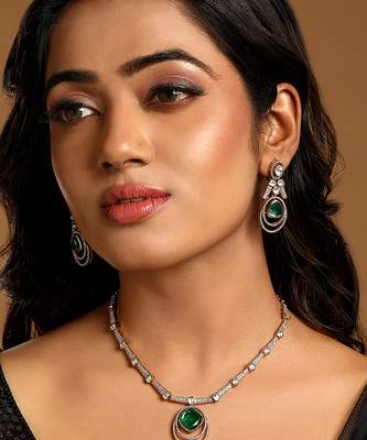 Green stone polki collar necklace set 1