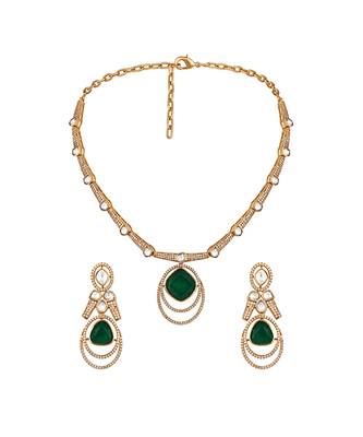 Green stone polki collar necklace set 3