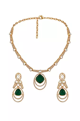 Green stone polki collar necklace set