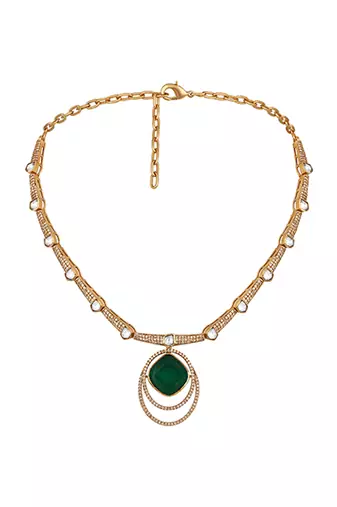 Green stone polki collar necklace set