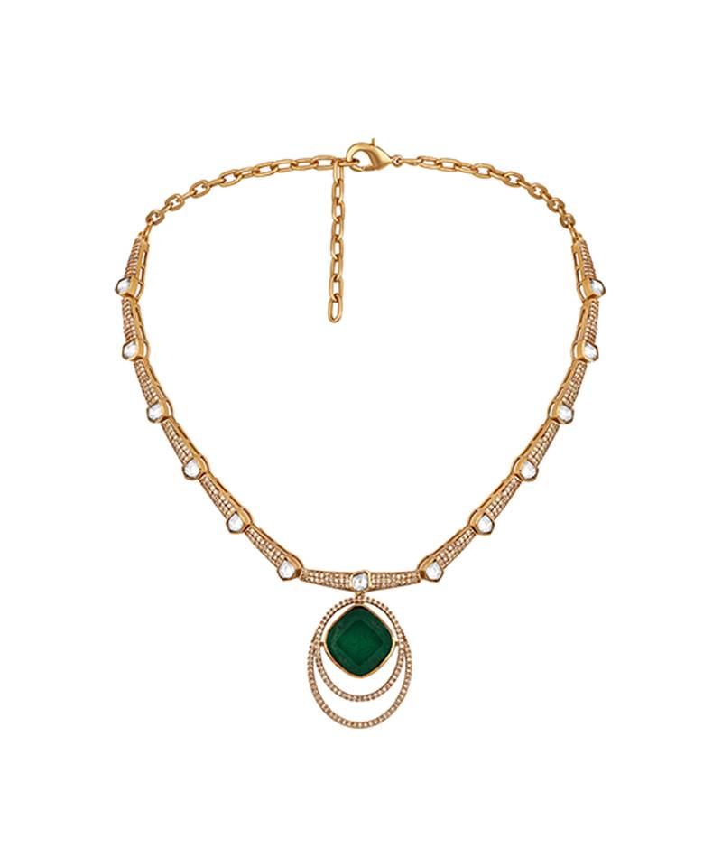 Green stone polki collar necklace set