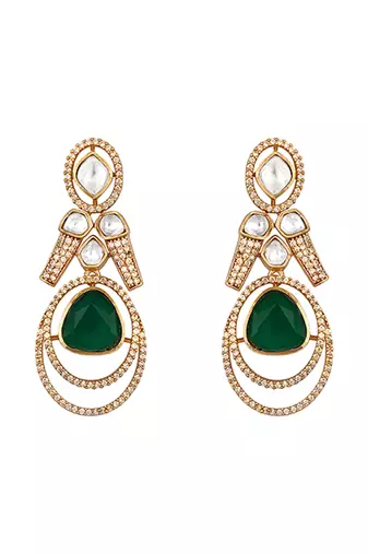 Green stone polki collar necklace set
