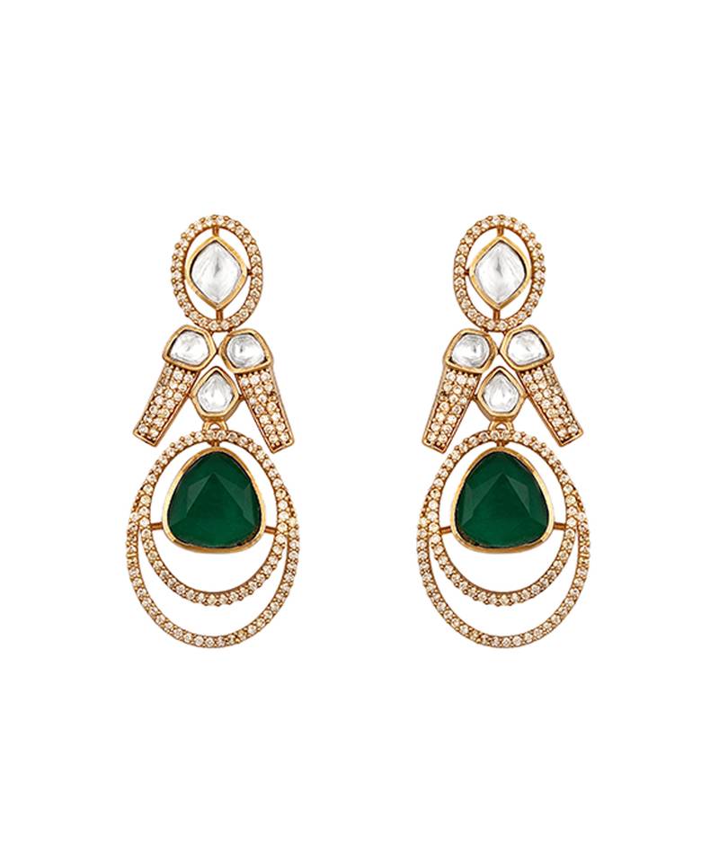 Green stone polki collar necklace set