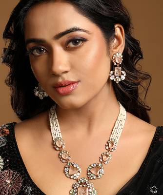 Blush pink stones kundan polki necklace set 1