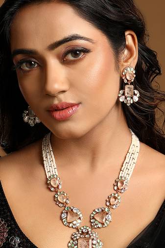 Blush pink stones kundan polki necklace set
