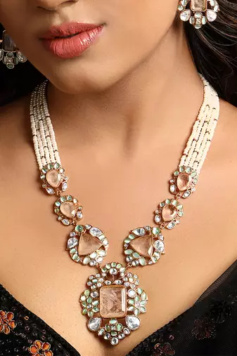 Blush pink stones kundan polki necklace set