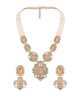 Blush pink stones kundan polki necklace set 3