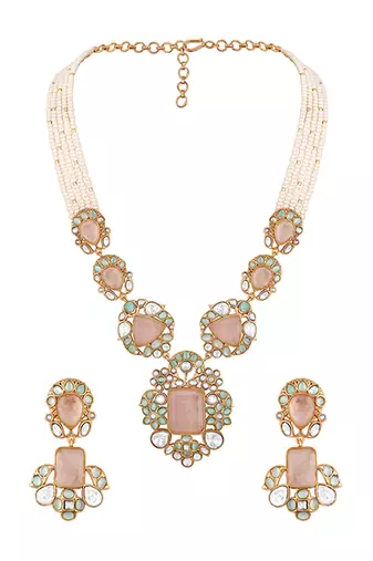 Blush pink stones kundan polki necklace set