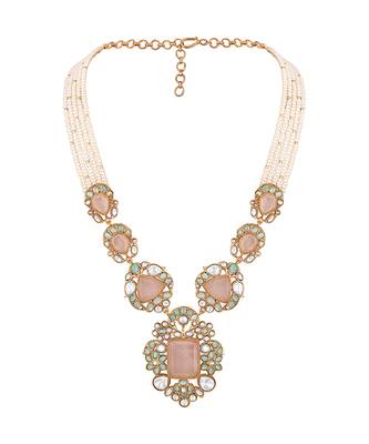 Blush pink stones kundan polki necklace set 4