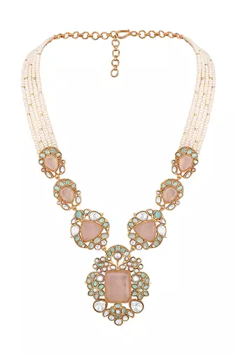 Blush pink stones kundan polki necklace set
