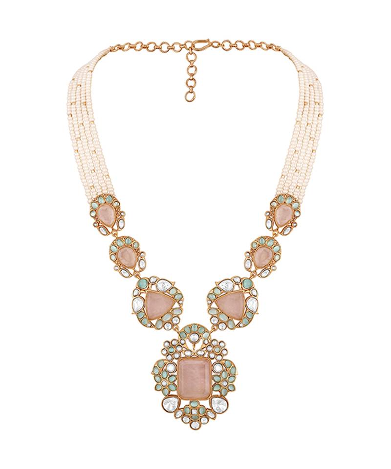 Blush pink stones kundan polki necklace set