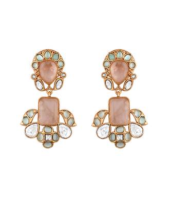 Blush pink stones kundan polki necklace set 5