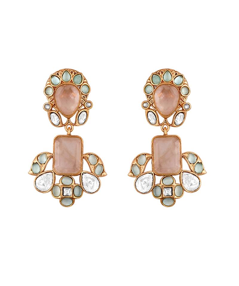 Blush pink stones kundan polki necklace set