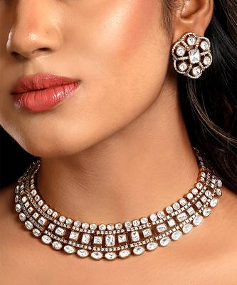 Gold plated kundan polki choker necklace set 2