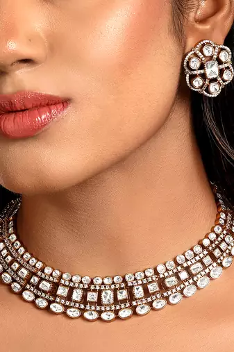Gold plated kundan polki choker necklace set