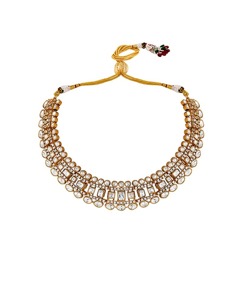 Gold plated kundan polki choker necklace set