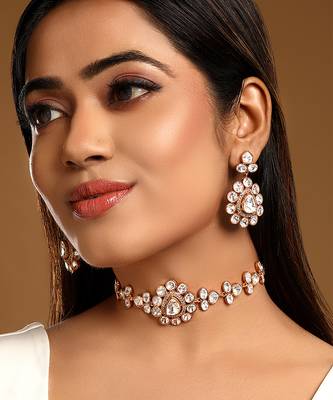 White stones kundan polki choker necklace set 1