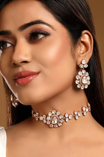 White stones kundan polki choker necklace set