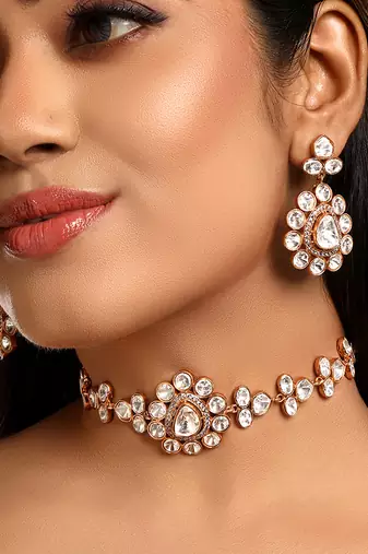 White stones kundan polki choker necklace set