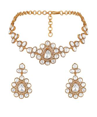 White stones kundan polki choker necklace set 3