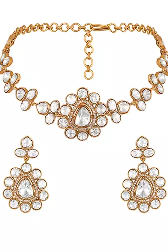 White stones kundan polki choker necklace set
