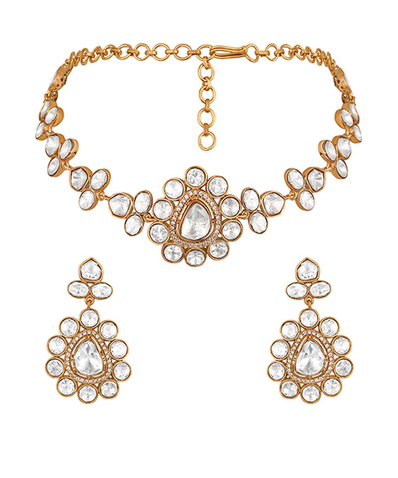 White stones kundan polki choker necklace set