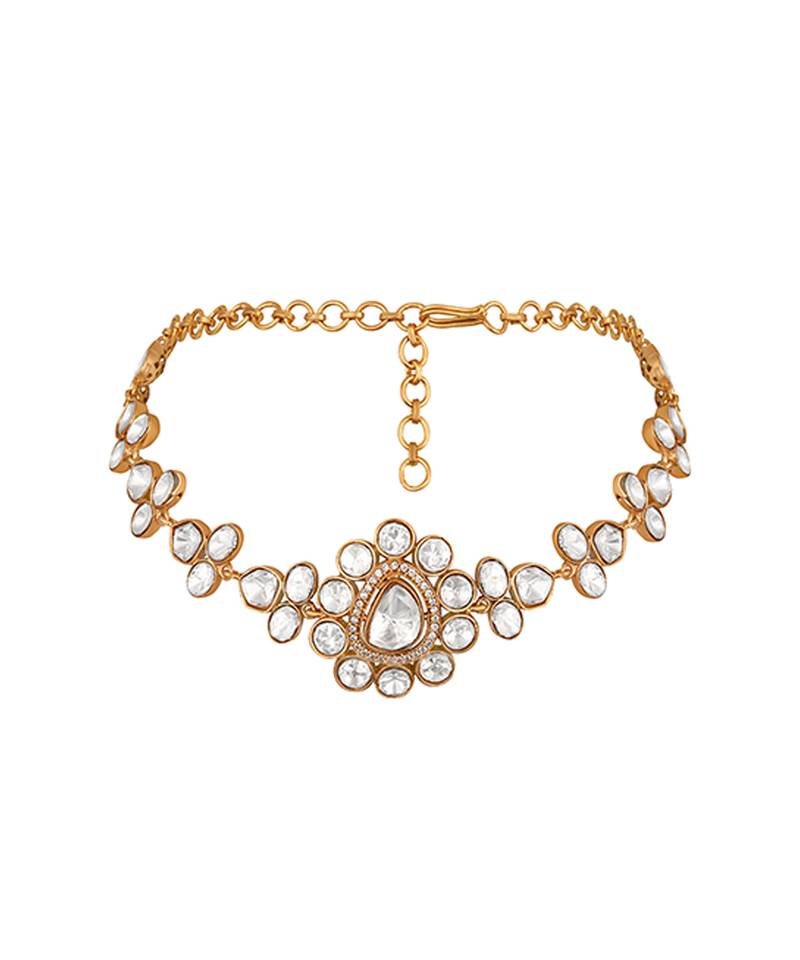 White stones kundan polki choker necklace set