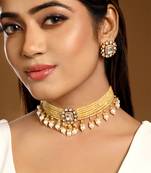 Yellow kundan beaded choker necklace set