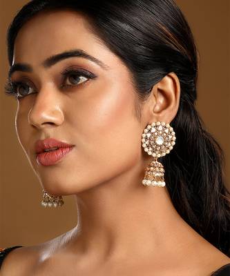 Gold plated kundan floral stud jhumkas 1